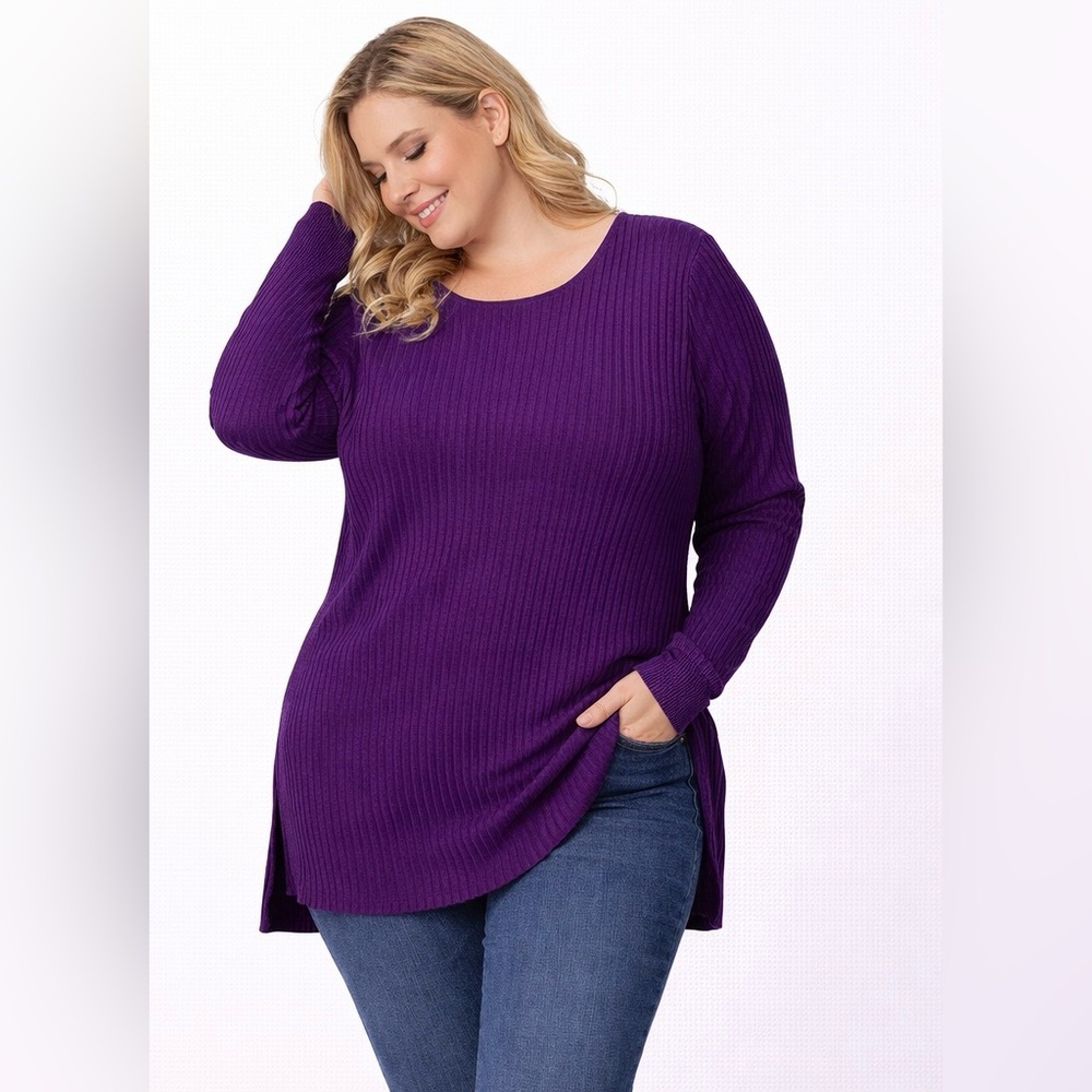 💜 NWT! Purple Ribbed Twist Cut Out Back Tunic Sweater
